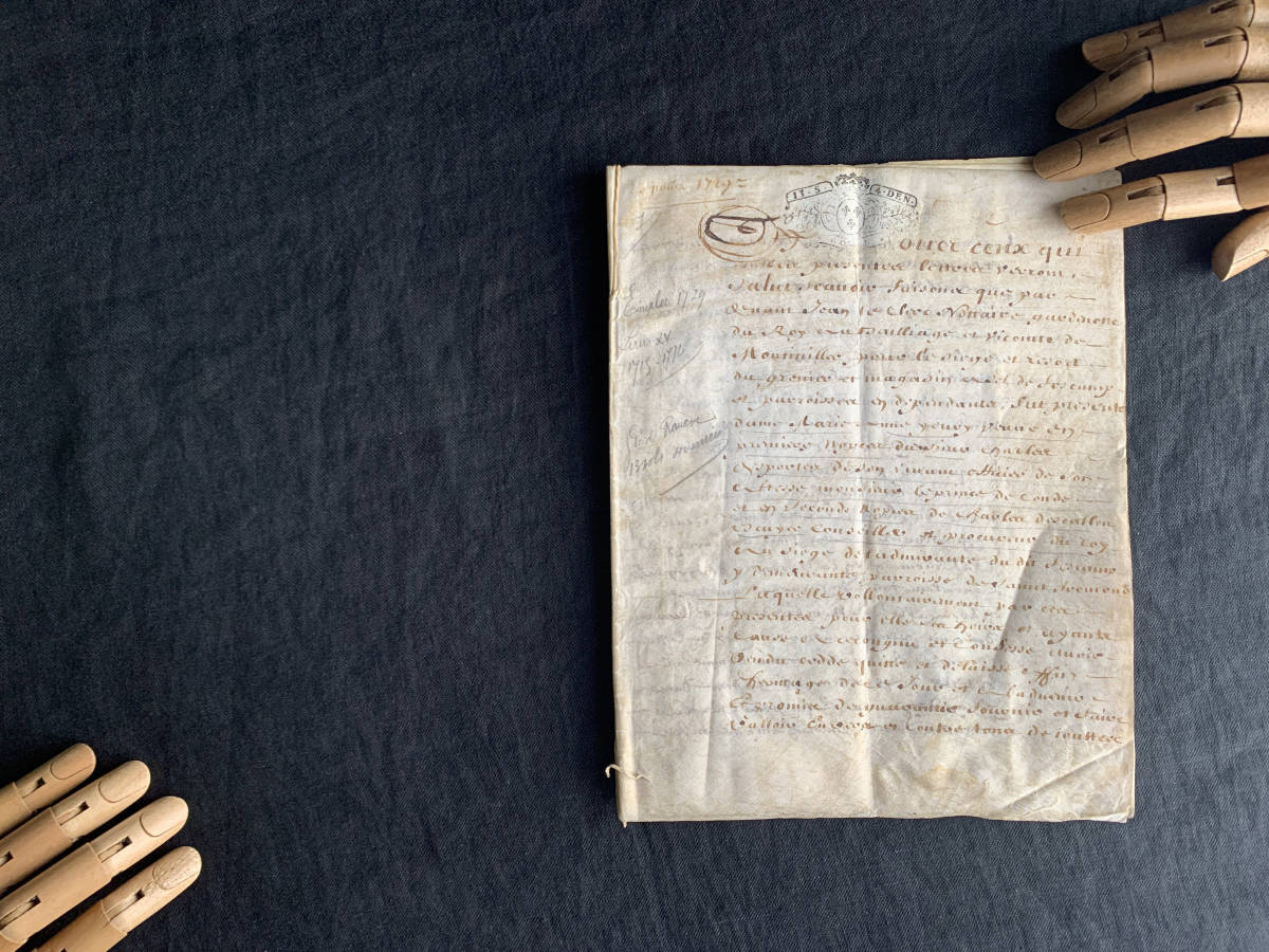 フランス 18世紀 1729年 羊皮紙 ルーアン市民籍 戸籍謄本 冊子 12p 洗礼 結婚 葬儀の記録 カリグラフィ 古文書 美術 骨董 アンティーク