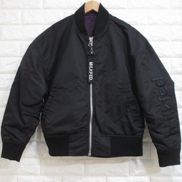 [ Milkfed ] reversible!* sleeve embroidery MA-1( black × purple ) jacket *S