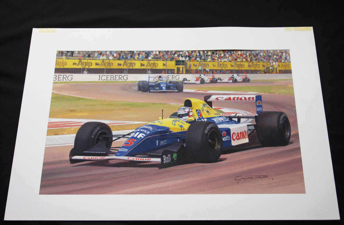 1992年 サンマリノ GP ウイナー N.マンセル & FW14B by G.ターナー 原画 / 1992 San Marino GP Nigel Mansell by G.Turner_画像3