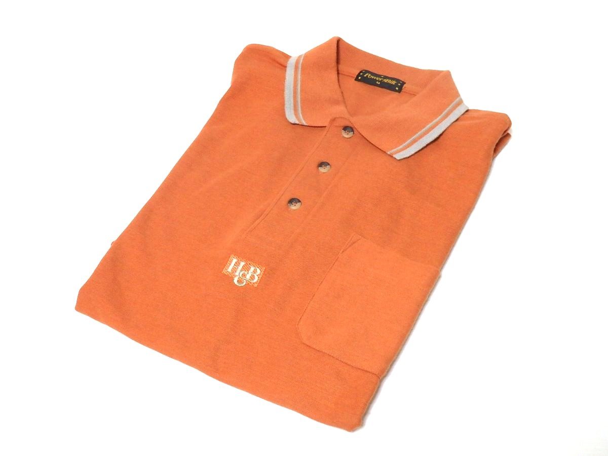 【Power Bilt パワービルト】オレンジ系レンガ色にグレー・ハーフボタン・半袖・ポロシャツ・Mサイズ! _画像1
