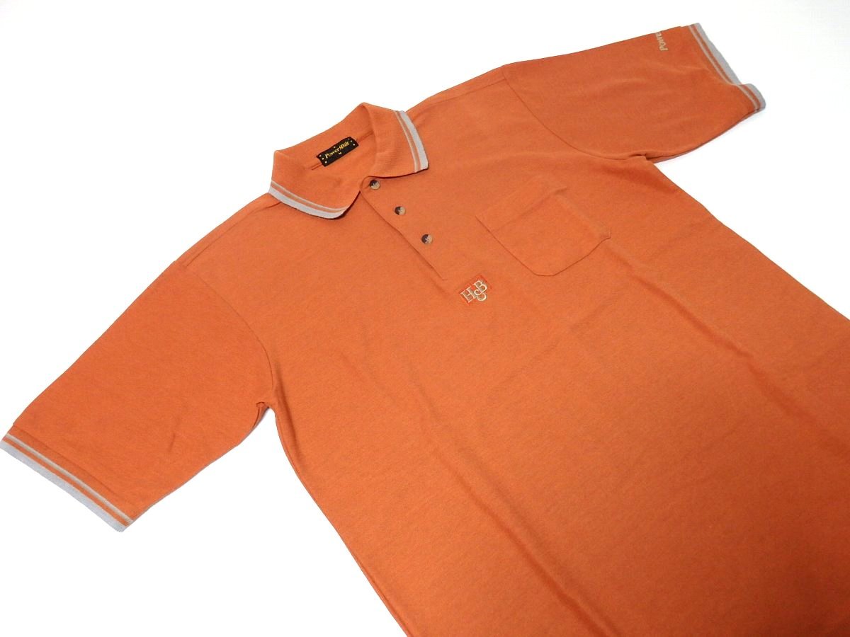 【Power Bilt パワービルト】オレンジ系レンガ色にグレー・ハーフボタン・半袖・ポロシャツ・Mサイズ! _画像2