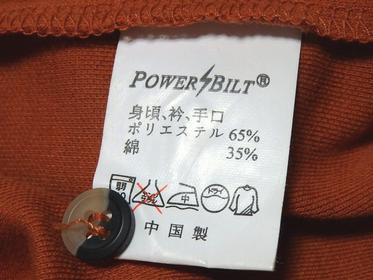 【Power Bilt パワービルト】オレンジ系レンガ色にグレー・ハーフボタン・半袖・ポロシャツ・Mサイズ! _画像8