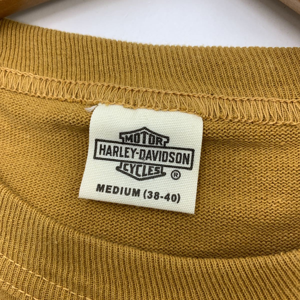 ハーレーダビッドソン HARLEY DAVIDSON ”STREAM LINE” 半袖Tシャツ 両面プリント Mサイズ カラシ色 1925 バイカー バイク 古着■DD77_画像5