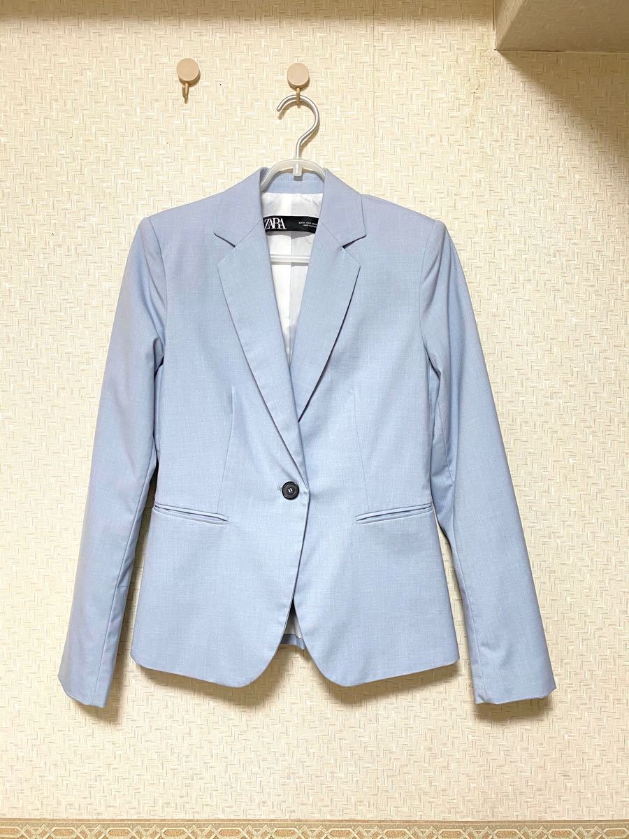 ZARA テーラードジャケット ライトブルー レディーススーツ S-M ZARA テーラードジャケット ライトブルー レディーススーツ S-M