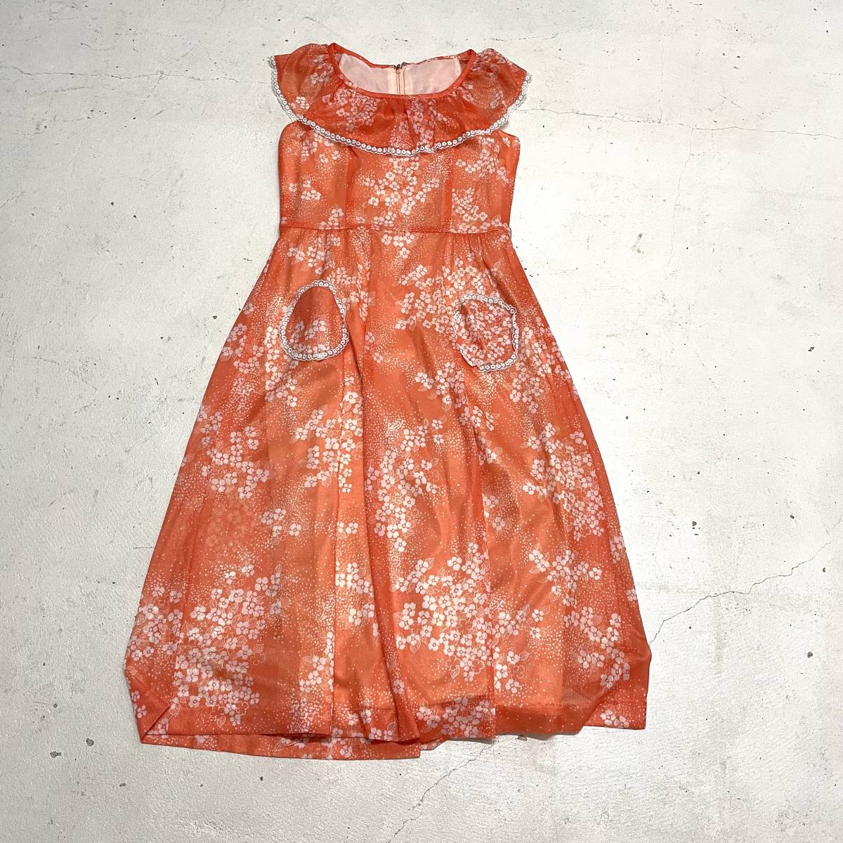 70s シースルー ワンピース フリル ヴィンテージ VINTAGE 花柄