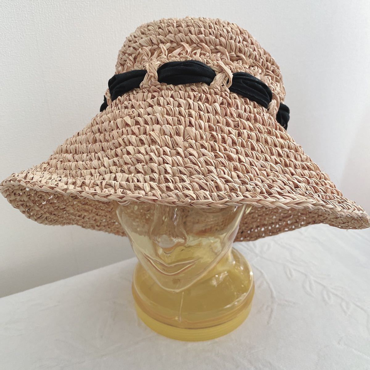 CA4LA 麦わら帽子 ストローハット ブラックリボン黒 カシラ CA4LA 麦わら帽子 ストローハット ブラックリボン黒 カシラ