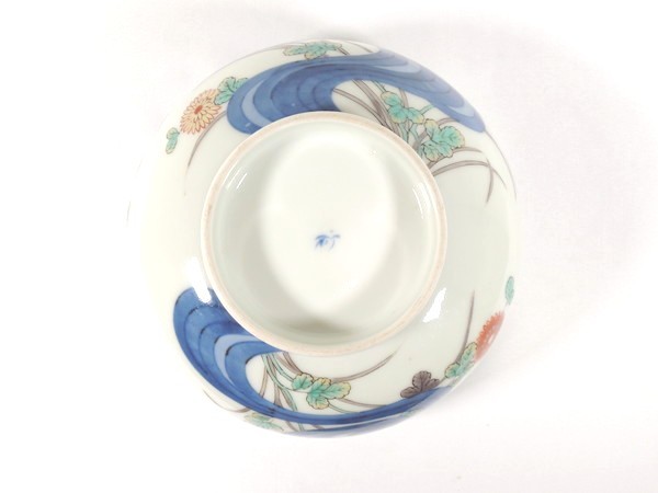 オールド香蘭社/柿右衛門様式色絵波花絵鉢/菓子器/茶道具/茶器/骨董/古美術/美術品/時代物_画像9