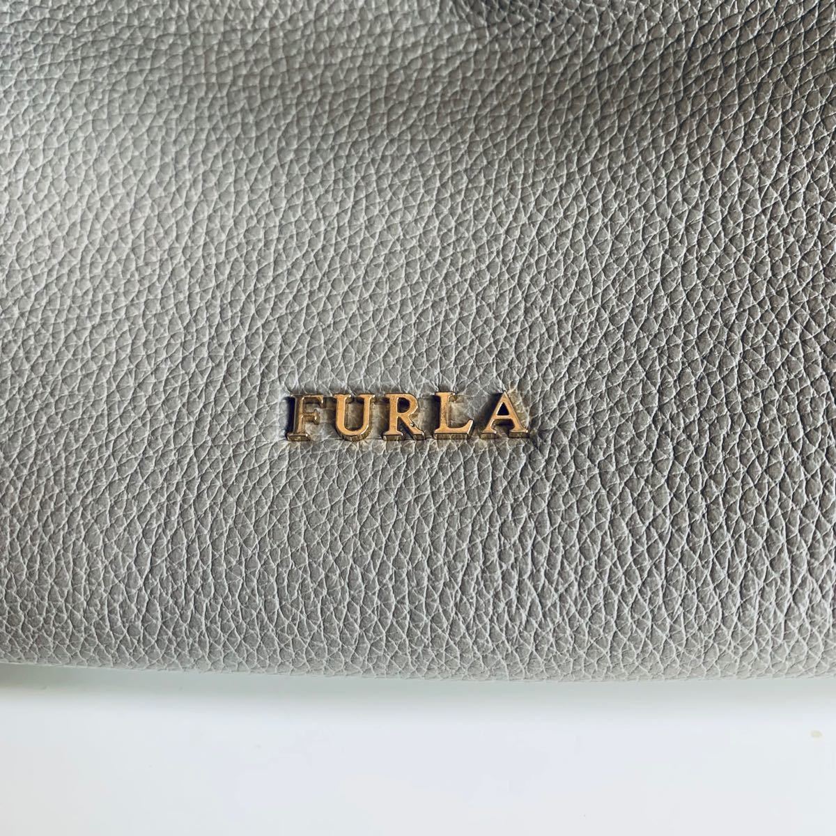 【美品】FURLA フルラ コスタンザ トートバッグ ハンドバッグ レザー リボン グレージュ サッビア 巾着 A4収納可能