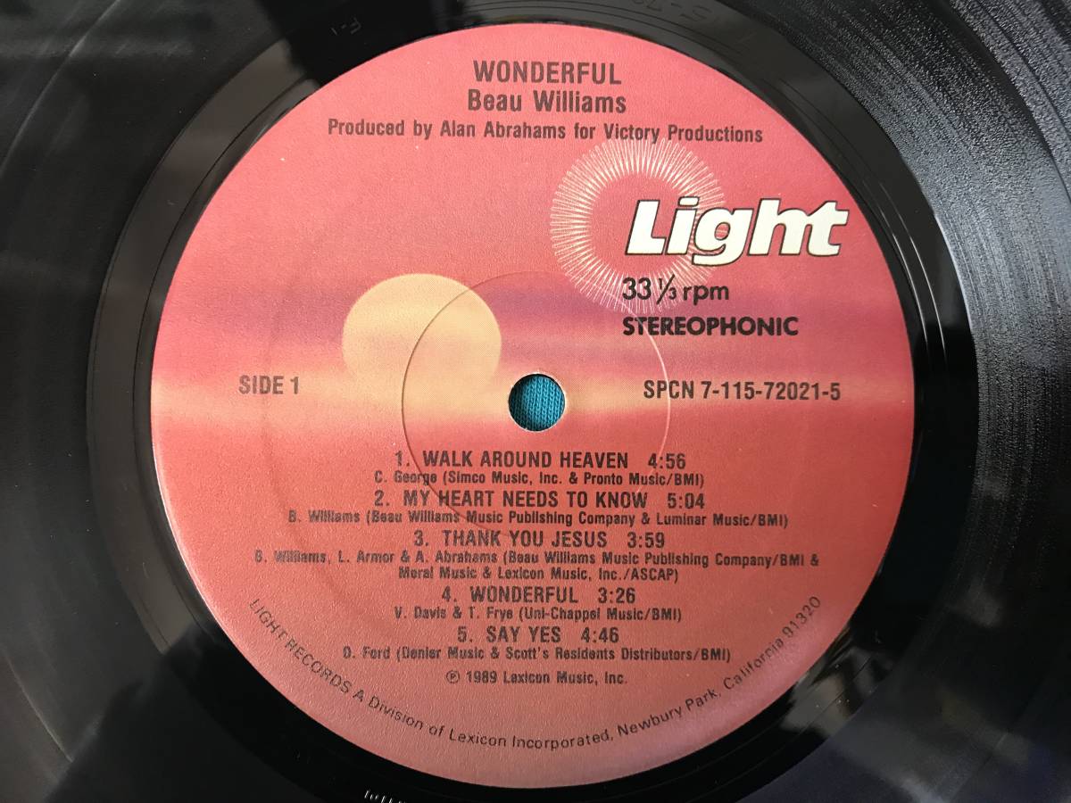LP●Beau Williams / Wonderful USオリジナル盤Light Records7-115-72021-5_画像3