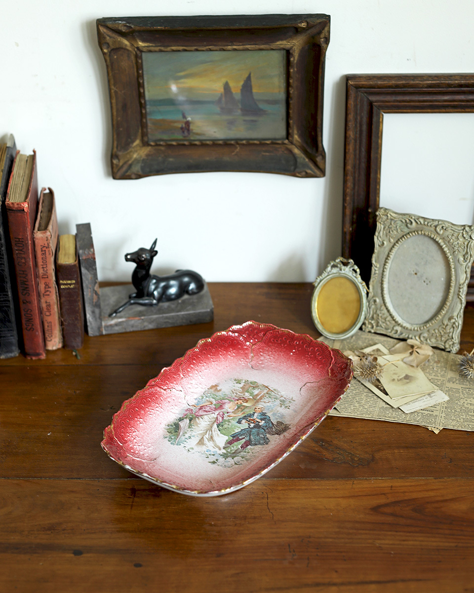 jf02188 仏国*フランスアンティーク*雑貨 セラミックプレート ピクチャープレート 飾り絵皿 キャビネットプレート 陶器皿 18世紀ロココ