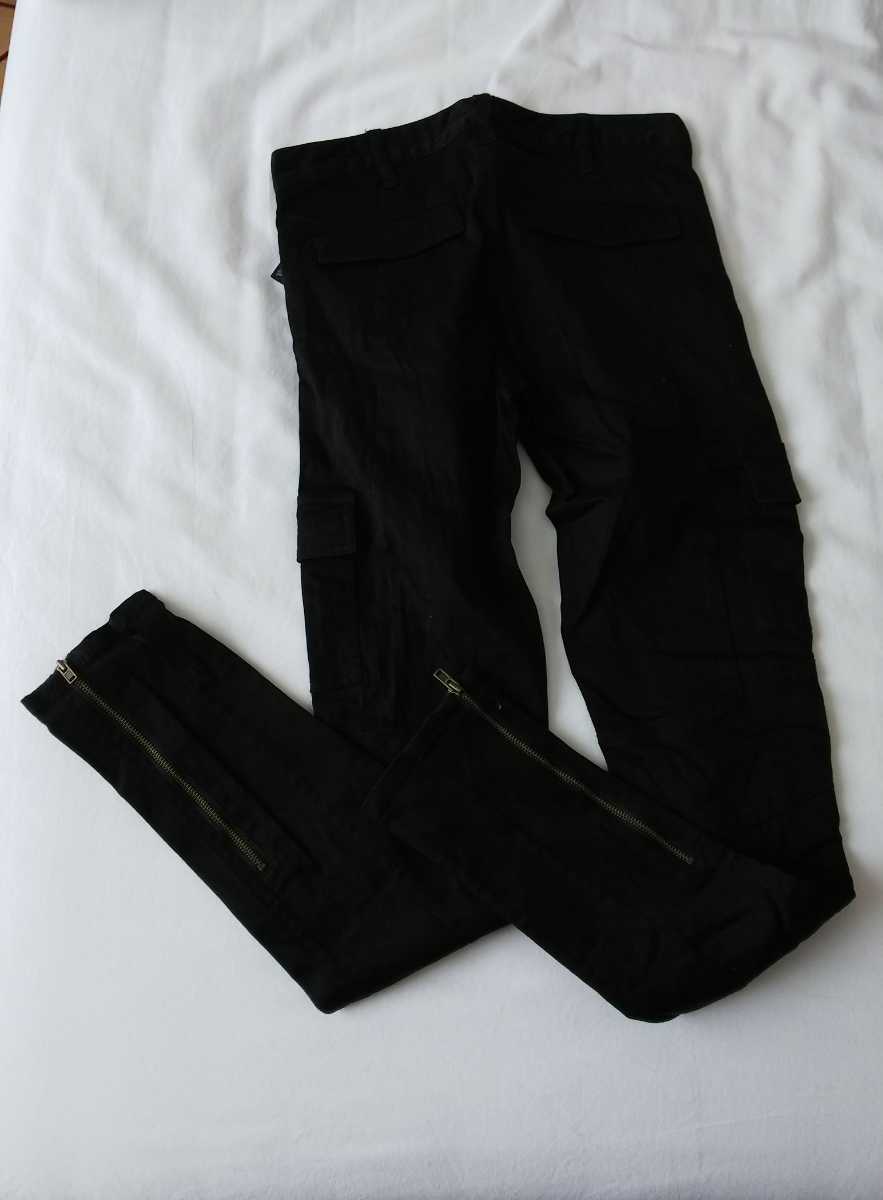 ブラック 裾 ジップ カーゴ パンツ 黒 M ファスナー ストレッチ_画像4