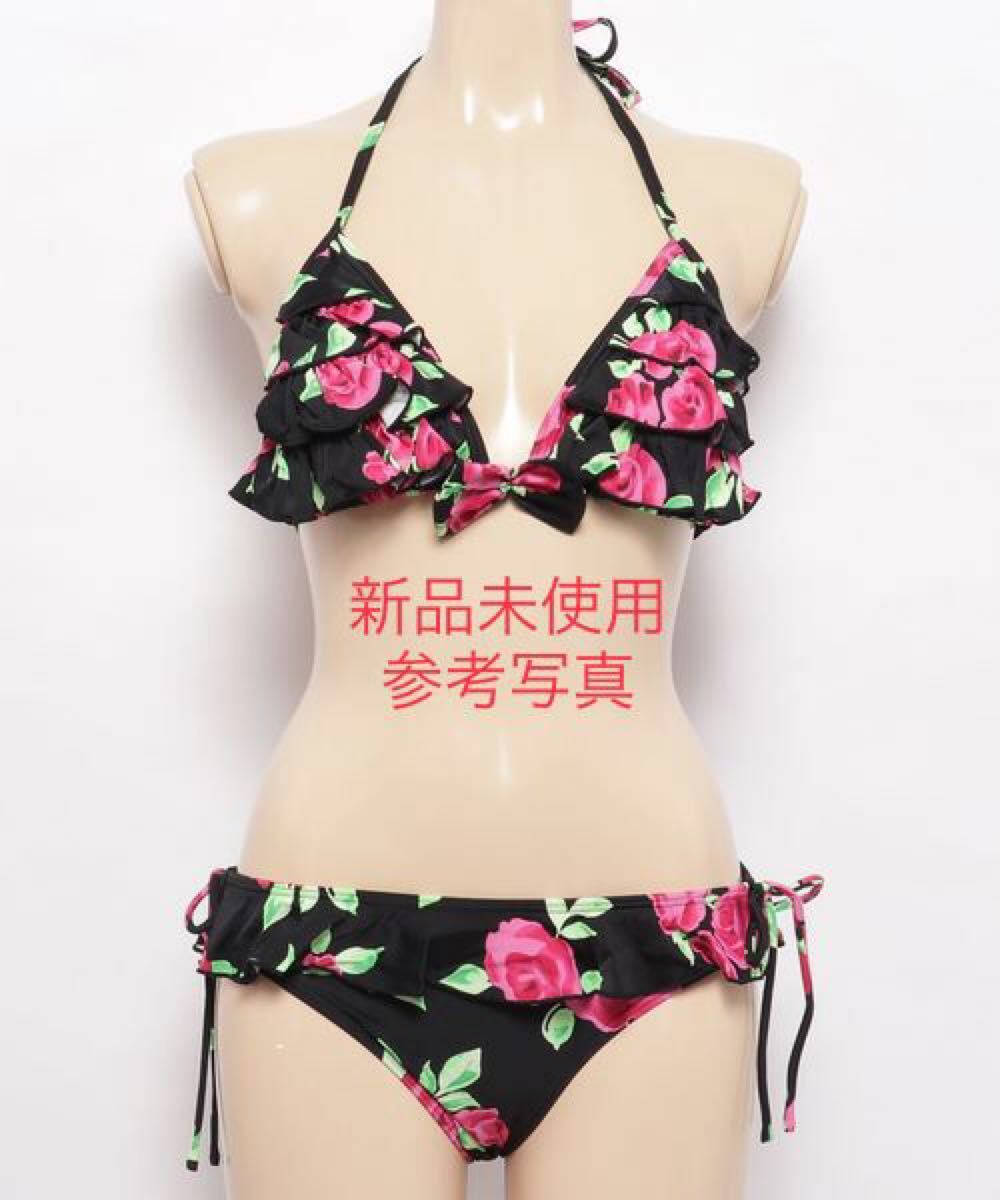 Lace Ladies】 バラ柄フリルビキニ・ペプラム風ショーツ 水着2点 Lace Ladies】 バラ柄フリルビキニ・ペプラム風ショーツ 水着2点