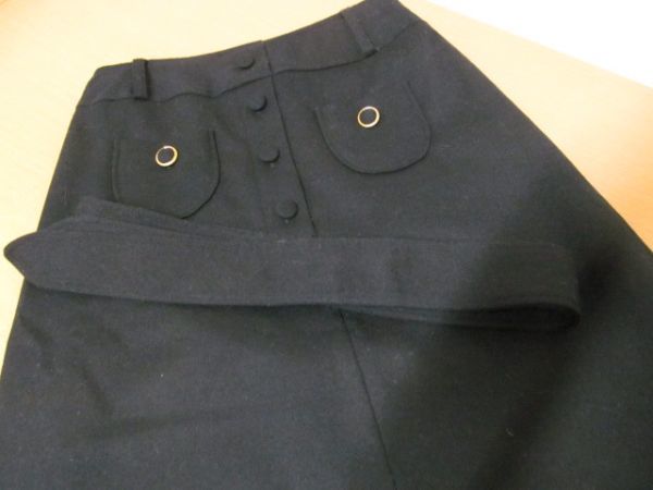 (42092)Rue de Bleis　ロートレアモン　ウール混　リボン付き　スカート　ネイビー　サイズ2　USED_特に目立った汚れはありません。