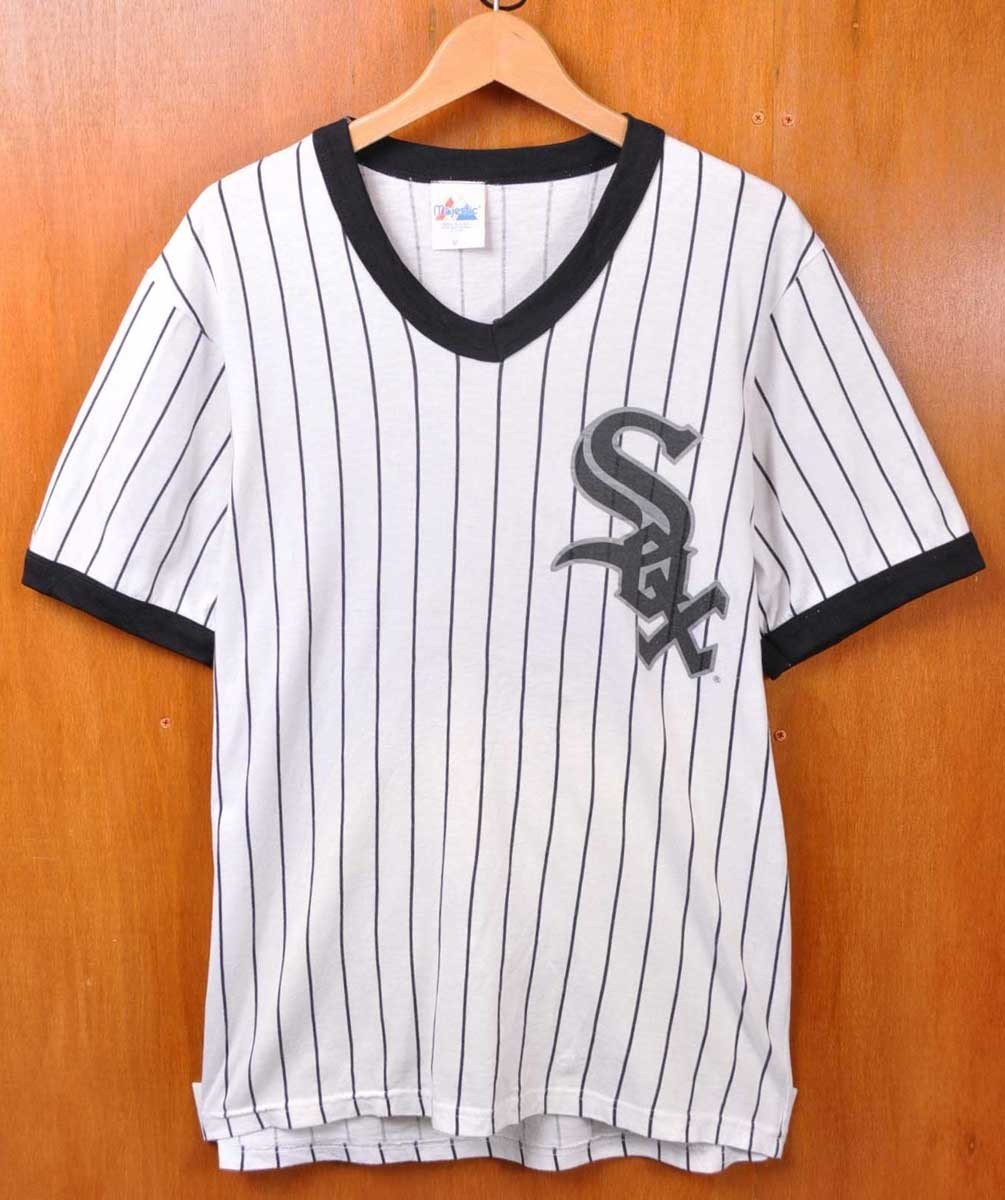 ヴィンテージ 90年代 USA製 Majestic マジェスティック MLB シカゴ ホワイトソックス 半袖Tシャツ ストライプ柄 メンズM(16591_画像1