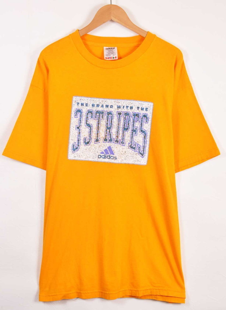 ビッグTシャツ ヴィンテージ 90年代 USA製 adidas アディダス 半袖Tシャツ イエロー メンズXL相当(21319_画像1