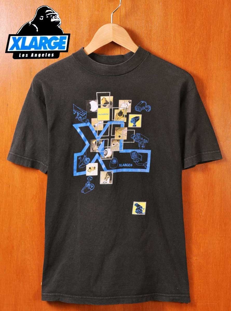 2000年頃 USA製 XLARGE エクストララージ 半袖Tシャツ ブラック 監視カメラ柄 メンズS(T932_画像1