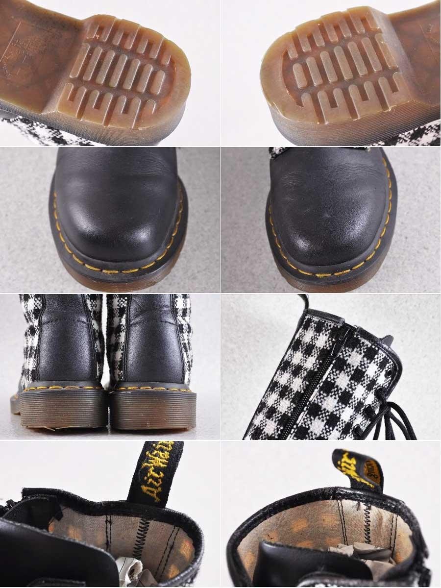 Dr.martens ドクターマーチン サイドジップ 14ホールブーツ ブラックレザー×ウール系チェック柄 UK5 24.0cm(12692_画像4