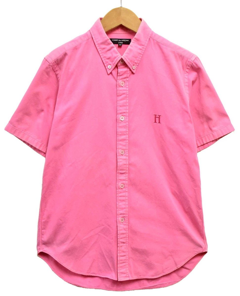 2008年 日本製 コム・デ・ギャルソン オム ボタンダウン 半袖シャツ コットンシャツ ピンク メンズSS(29475