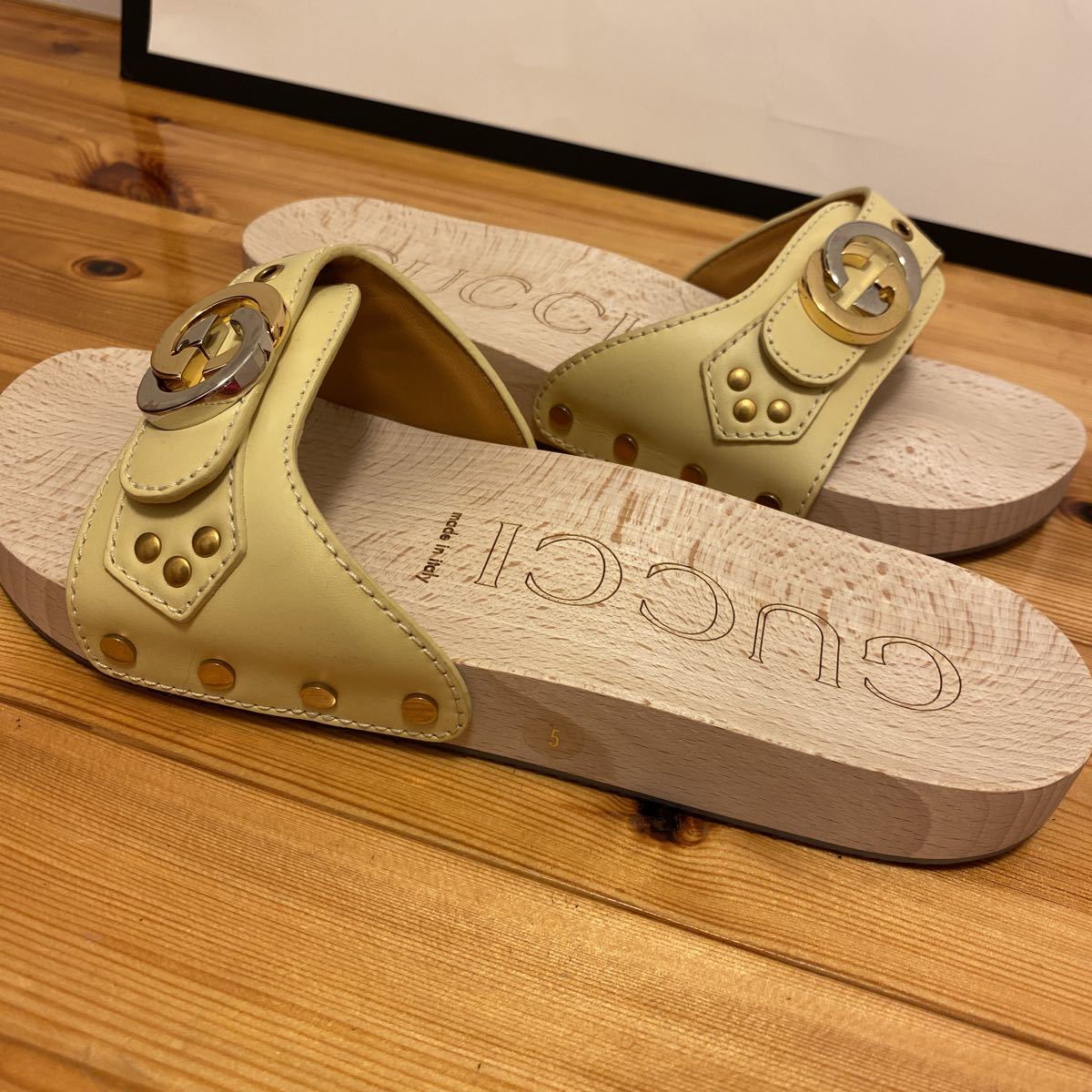 GUCCI☆グッチ☆2019SSコレクションモデル!! インターロッキングGウッドソールスライドサンダル!!美品!!試着程度