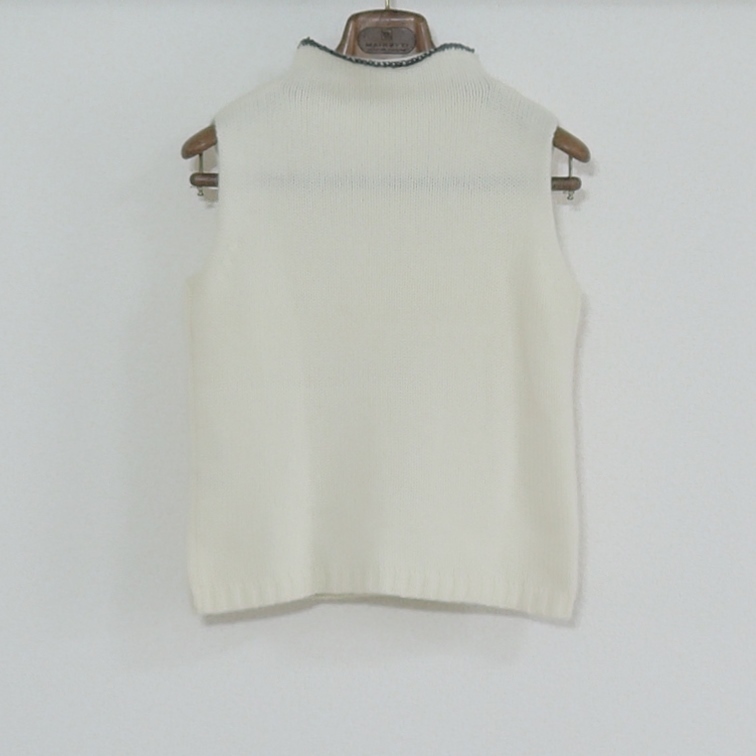 美品 クレージュ courreges カシミア 100% ノースリーブ ボトルネック ハイネック ニット セーター 9R トップス ホワイト 5902_画像2