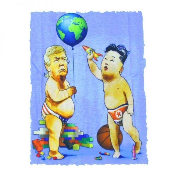 トランプ大統領 金正恩 アメリカ 北朝鮮 ジョーク ネタ ストリート系 デザイン おもしろTシャツ メンズ 半袖★tsr0372-wht-s_画像2