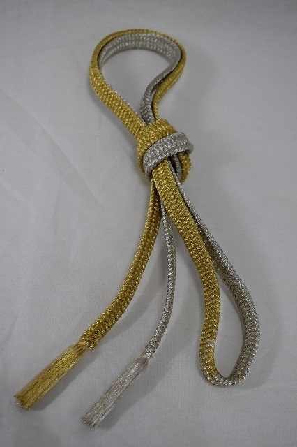 帯締め 金属糸使用 平組 金・銀 和装小物 中古美品 Oj145☆喜香☆ 和装小物
