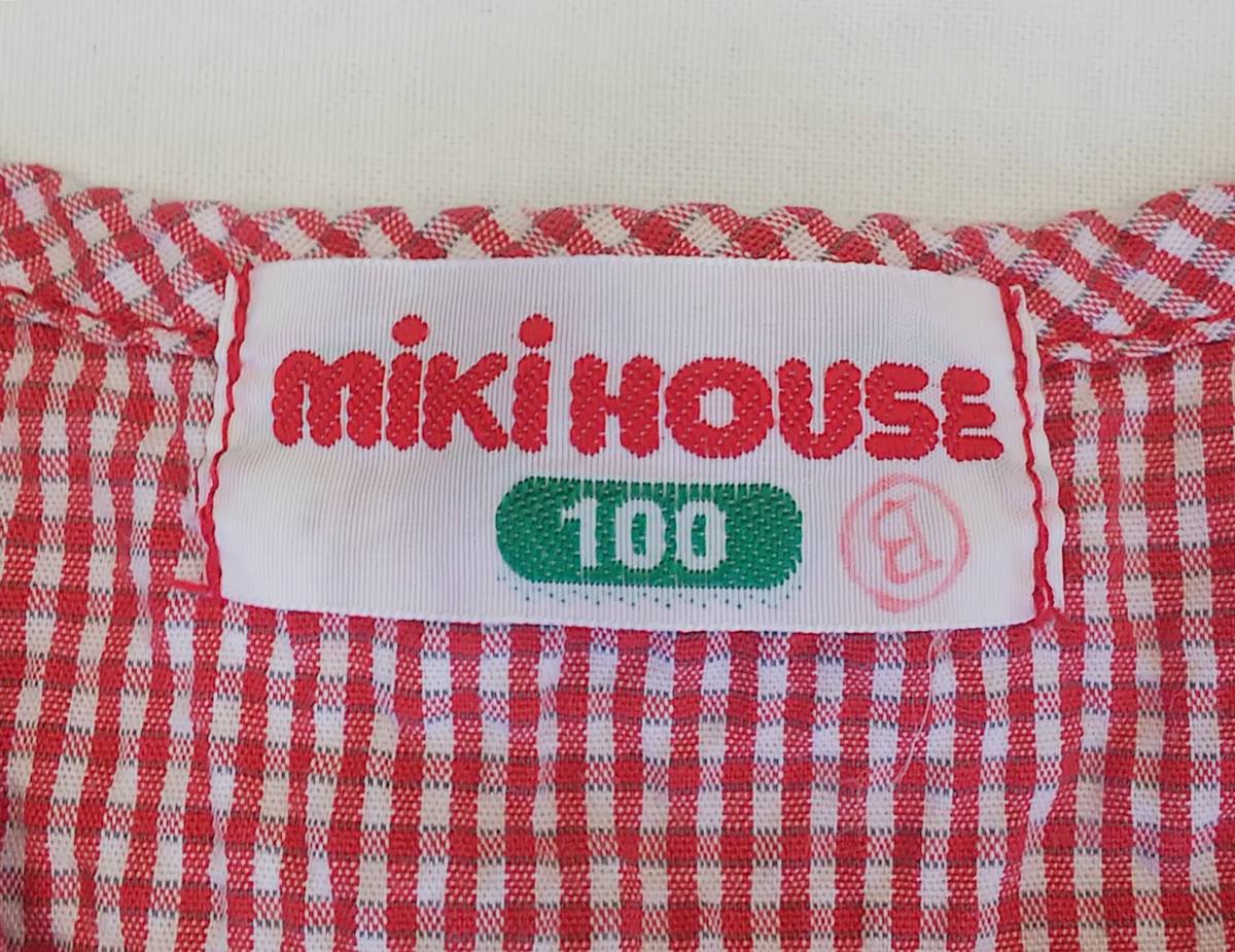 ●美品*日本製*MiKi HOUSE*シャツ*半袖*フレンチスリーブ*サイズ100*キッズ*女の子*チェック*ミキハウス*レッド*春夏*　＃4169_画像3