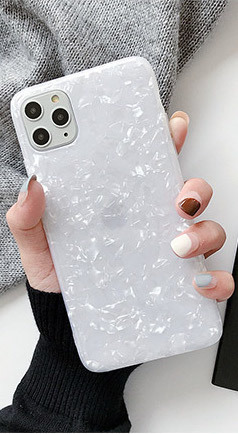 【セット】(ケース＋フィルム)iPhone 12mini 用 ホワイト シェル柄 高品質TPU ストラップホール付き　(透明強化ガラスフィルム アイホン_画像2