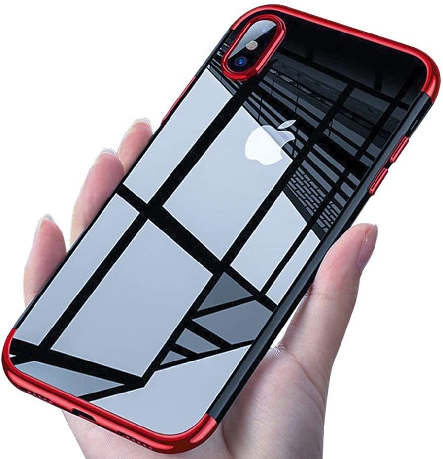 【セット】ケース＋フィルム(iPhone XS MAX 赤枠 透明 ケース薄型 スリム+(のぞき見防止ガラスフィルム) アイホン アイフォン アイホーン_画像8