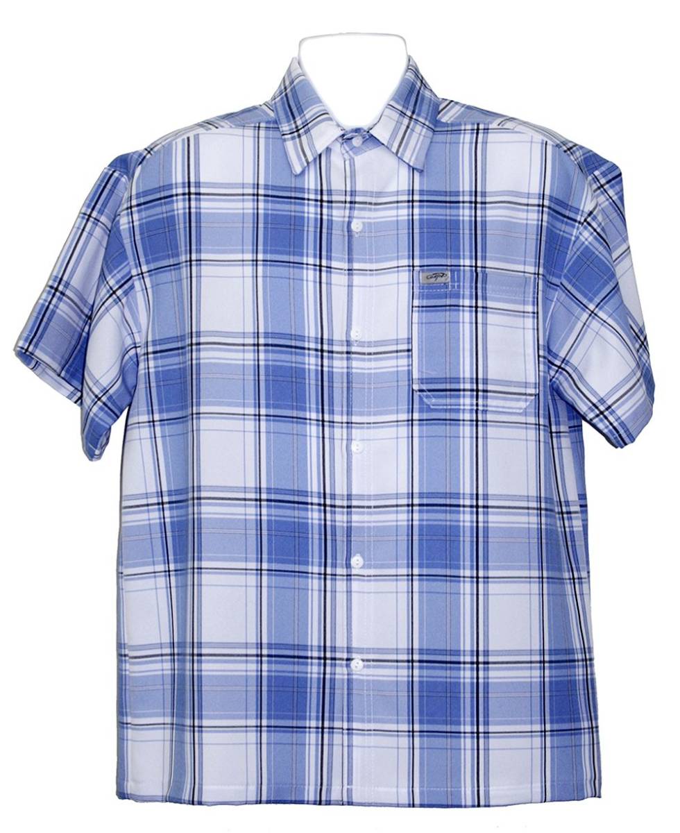 米国製 【XL】 CALTOP キャルトップ 半袖 チェックシャツ ボタンアップ SKY BLUE オールドスクール 西海岸 ギャング コンプトン USA正規品