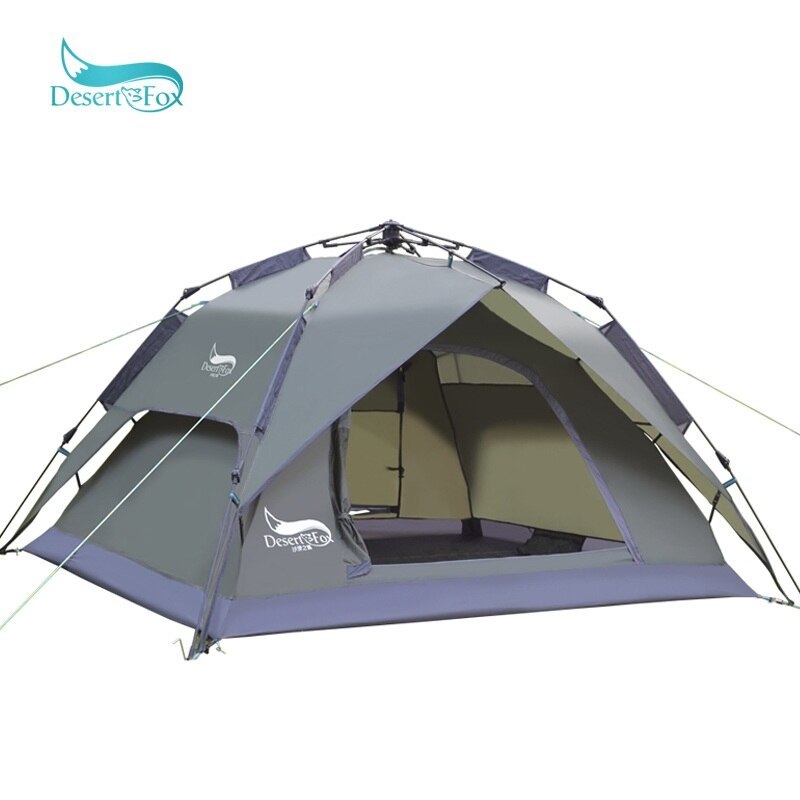 デザート & キツネ自動キャンプテント、 3-4 人家族 テント二重層インスタントセットアップPROTABLEバックパッキングテントハイキング旅行