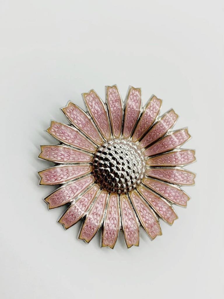 [USED] records out of production design George Jensen brooch daisy flower SV925 pink enamel GEORG JENSEN