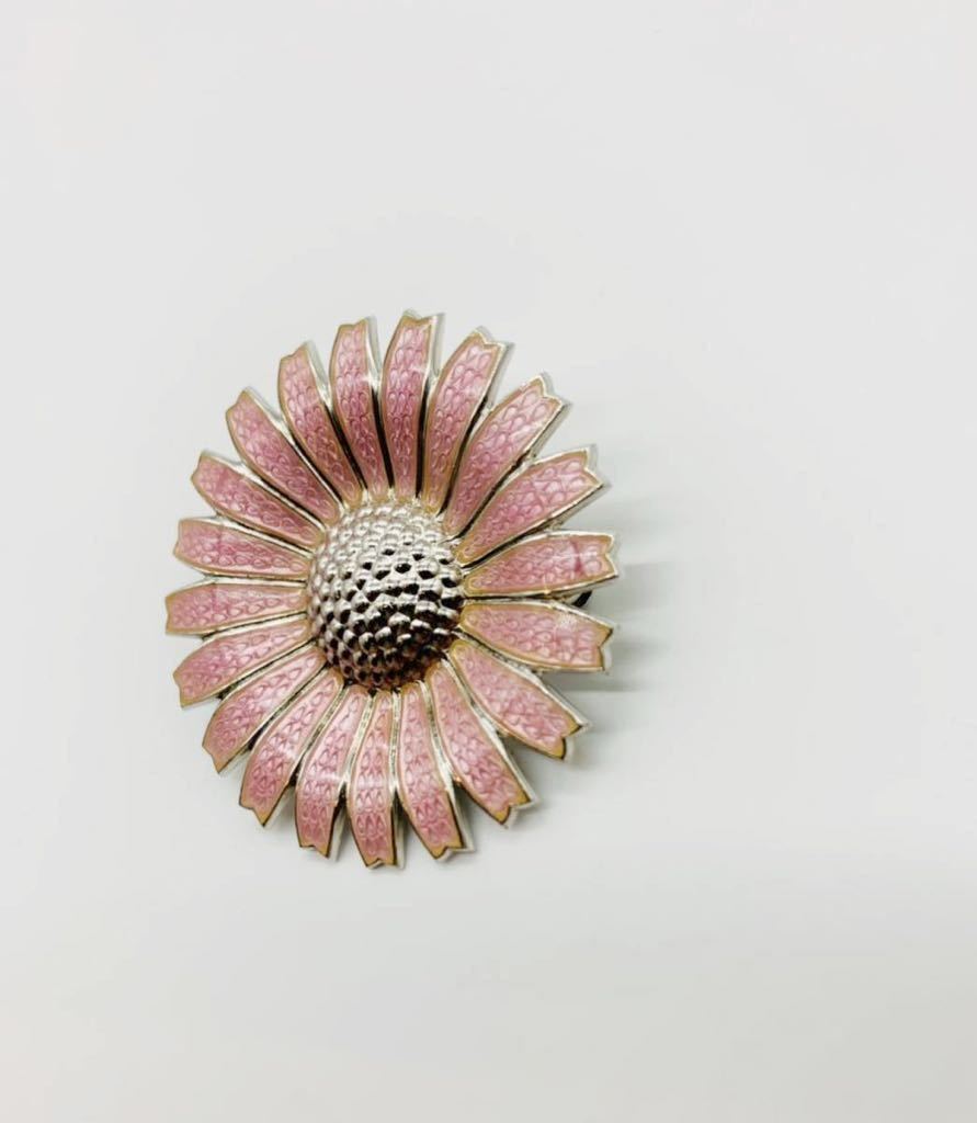 [USED] records out of production design George Jensen brooch daisy flower SV925 pink enamel GEORG JENSEN