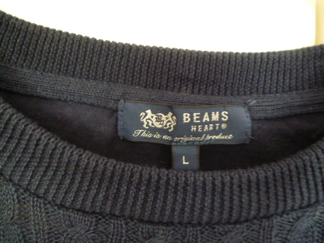 BEAMS HEART/ビームス△紺系異素材ニットコットンカットソーL/ネイビー長袖トップスサイズ違いMも出品中△BO61_画像6