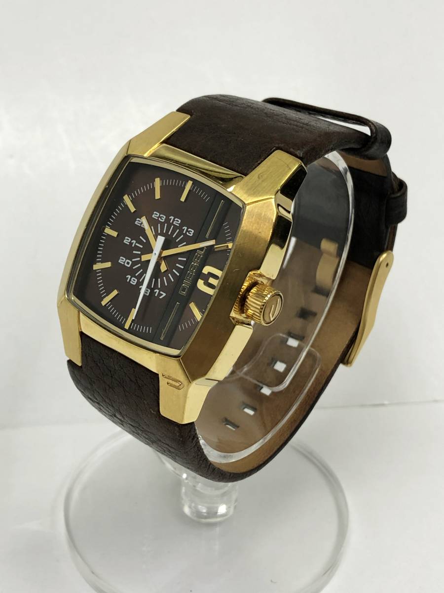 DIESEL 腕時計 クォーツ DZ-1297 文字盤ブラウン×金具ゴールドカラー レザーベルト メンズ ユニセックス ディーゼル SS-854510_画像2