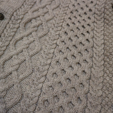ヴィンテージ フィッシャーマン ニット カーディガン Knitting Needles ショールカラー アラン セーター ウール ケーブル編み