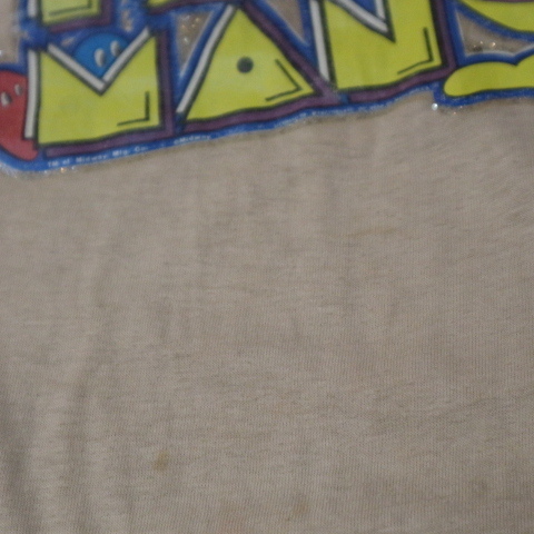80s USA製 PACMAN パックマン Tシャツ S ベージュ ラメ Midway PAC-MAN ナムコ ゲーム ファミコン キャラクター イラスト ヴィンテージ_画像9
