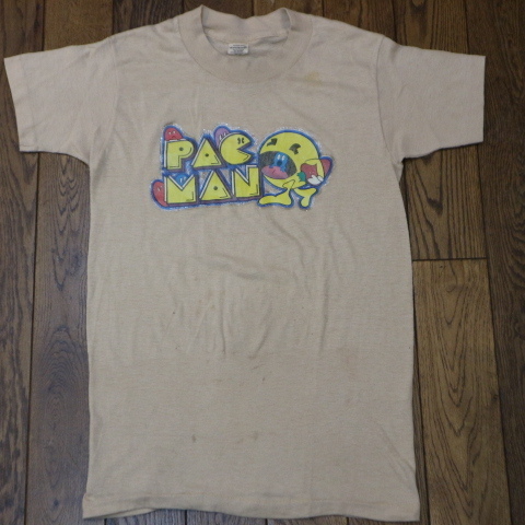 80s USA製 PACMAN パックマン Tシャツ S ベージュ ラメ Midway PAC-MAN ナムコ ゲーム ファミコン キャラクター イラスト ヴィンテージ_画像2