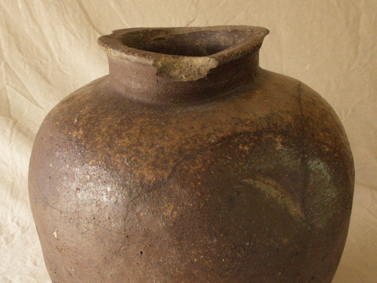 レア珍品 室町時代 提灯型 常滑焼壷30cmゴマ釉 侘 寂 焼締 自然釉 日本
