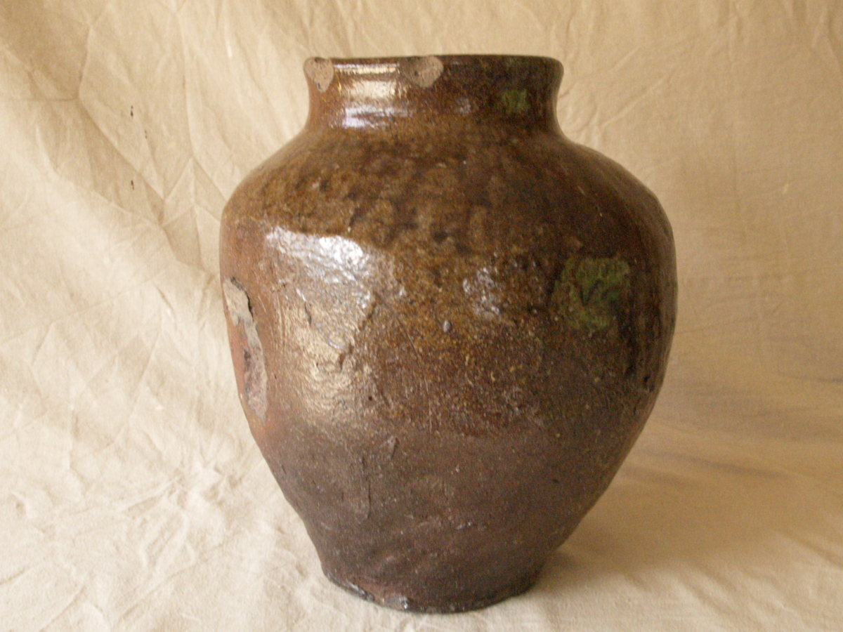 名品 室町時代 越前焼壷30cm 窯印 鵜の斑 侘 寂 焼締 自然釉 日本六古