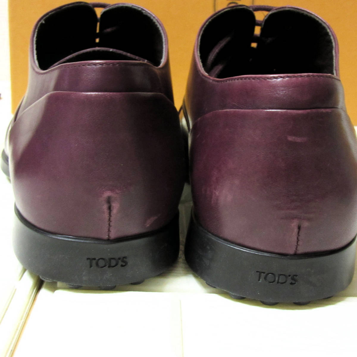 試着保管品 TOD'S トッズ イタリア製 メンズ レースアップシューズ 革靴 ストレートチップ ドレスシューズ バーガンディ 紫 UK5.5 24.5cm