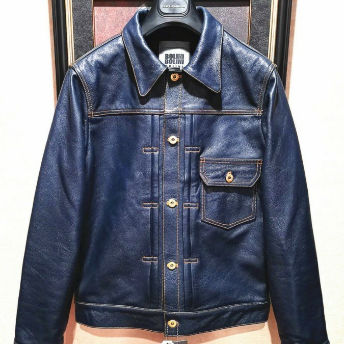 【新品】22万円 ミラノ発 BOLINI ブランド 最上級ナッパ牛革 Gジャン