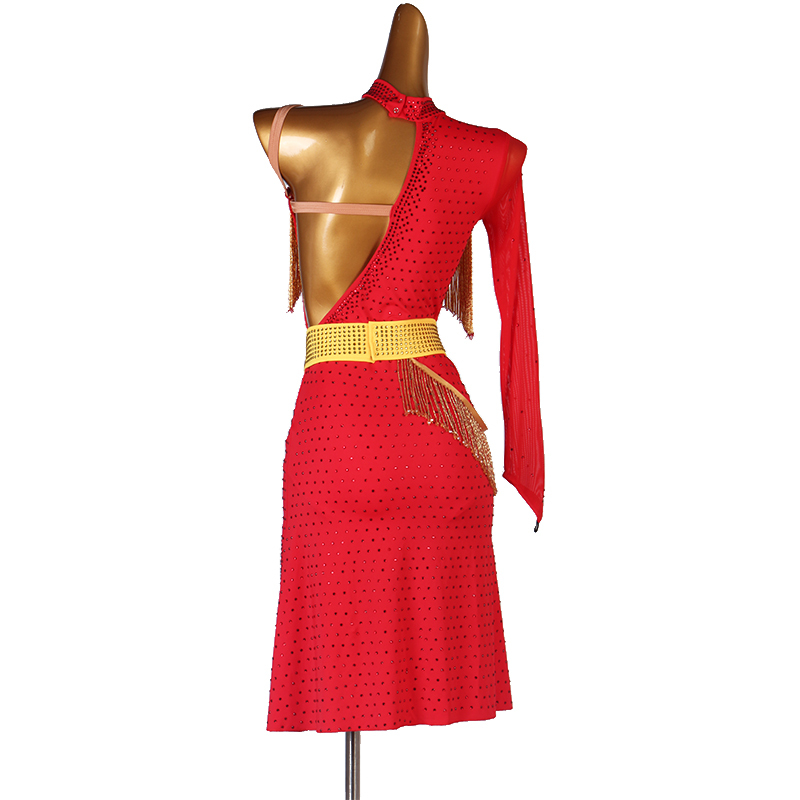 ファッション新作　レディース社交ダンス衣装　ラテンドレス　サイズ調整対応　ライトストーン飾り　　赤色　S～2XL _画像2