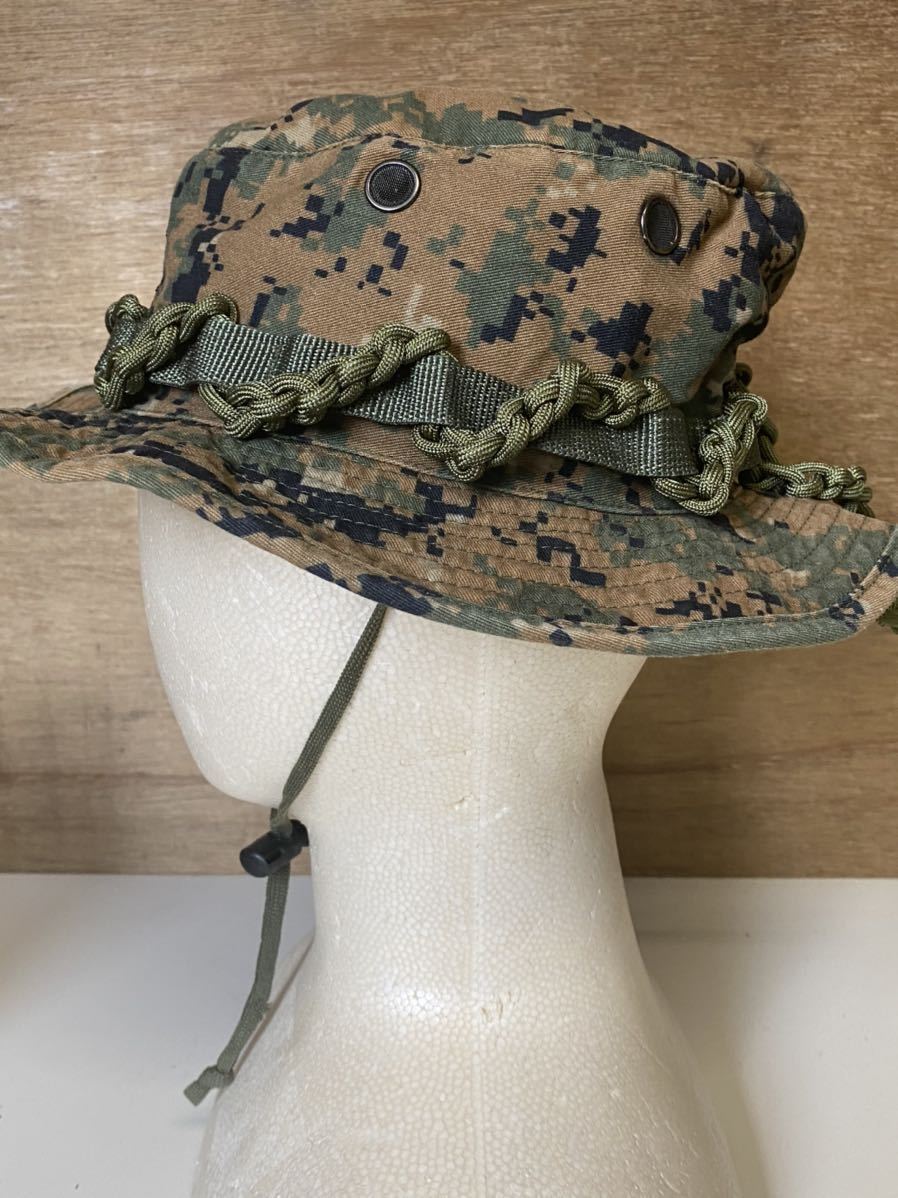 米軍 アメリカ軍 海兵隊USMC 放出品 実物 払い下げ ミリタリーブーニーハッド ハット帽子 ウッドランドマーパット迷彩 パラコード
