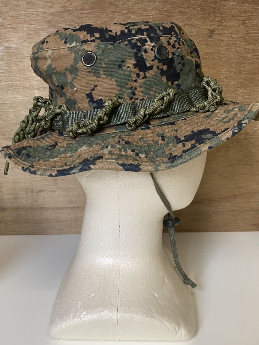 米軍 アメリカ軍 海兵隊USMC 放出品 実物 払い下げ ミリタリーブーニーハッド ハット帽子 ウッドランドマーパット迷彩 パラコード