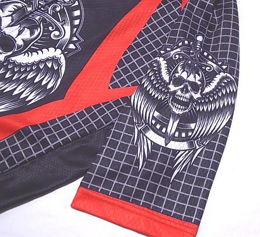 Aogda サイクリングシャツ SIZE:M　色：黒/赤/グレー　スカルウイング　自転車 バイク ジャージ チーム バイクウェア_画像3