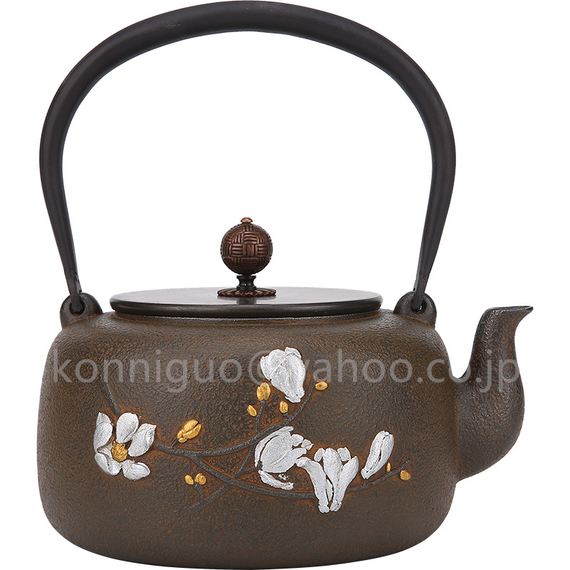 最高の 職人作り 茶道具 煮茶壺 提梁壺 梅花絵柄 塗装なし茶壺 鉄びん