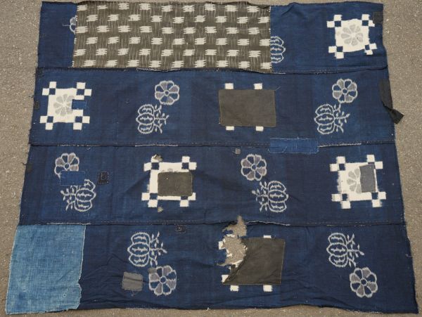 2470A1◆絵絣ボロ4幅◆襤褸◆藍染木綿古布◆継ぎ当て◆リメイク素材◆BORO◆JAPANESE PATCHWORK