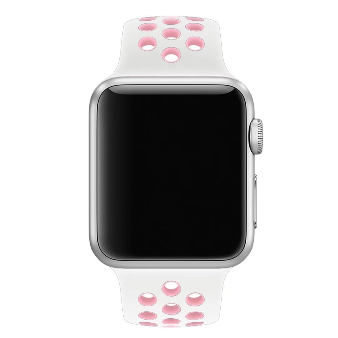 42MM/44MM ホワイト/ピンク Apple Watch用 バンド シリコン製 多空気穴通気性 スポーツ アップルウォッチ Apple Watch Series 6/5/4/3/2/1の画像2