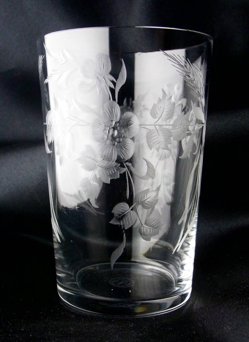 優美 50’ BACCARAT バカラ グラヴュール装飾が施されたタンブラーグラス 可憐な花とリボン 上質クリスタル ヴィンテージ